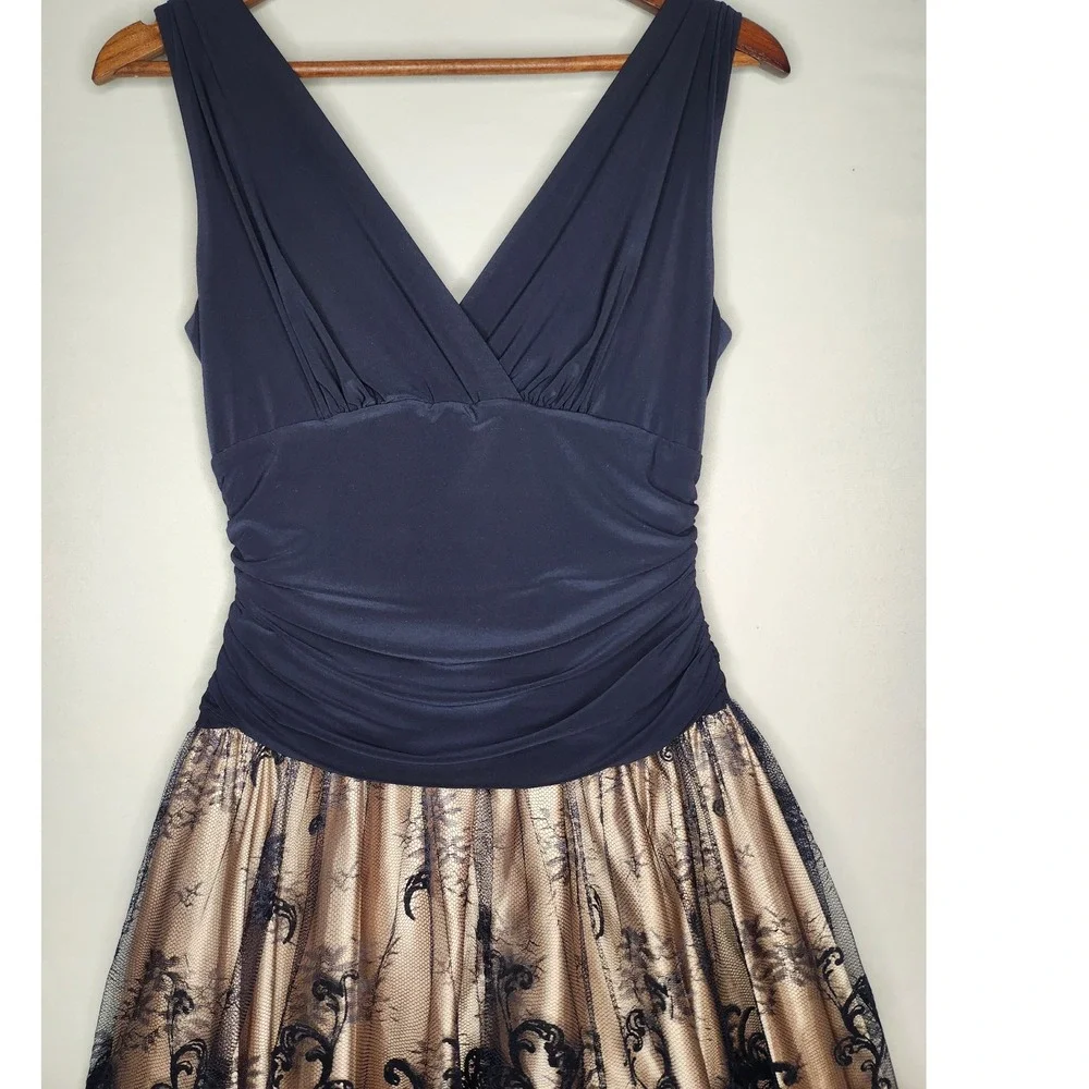 J.R. Nites by Carol‎ Lin Fit & Flare Royal Blue / Champagne Lace Skirt Dress 6 - Picture 3 of 11